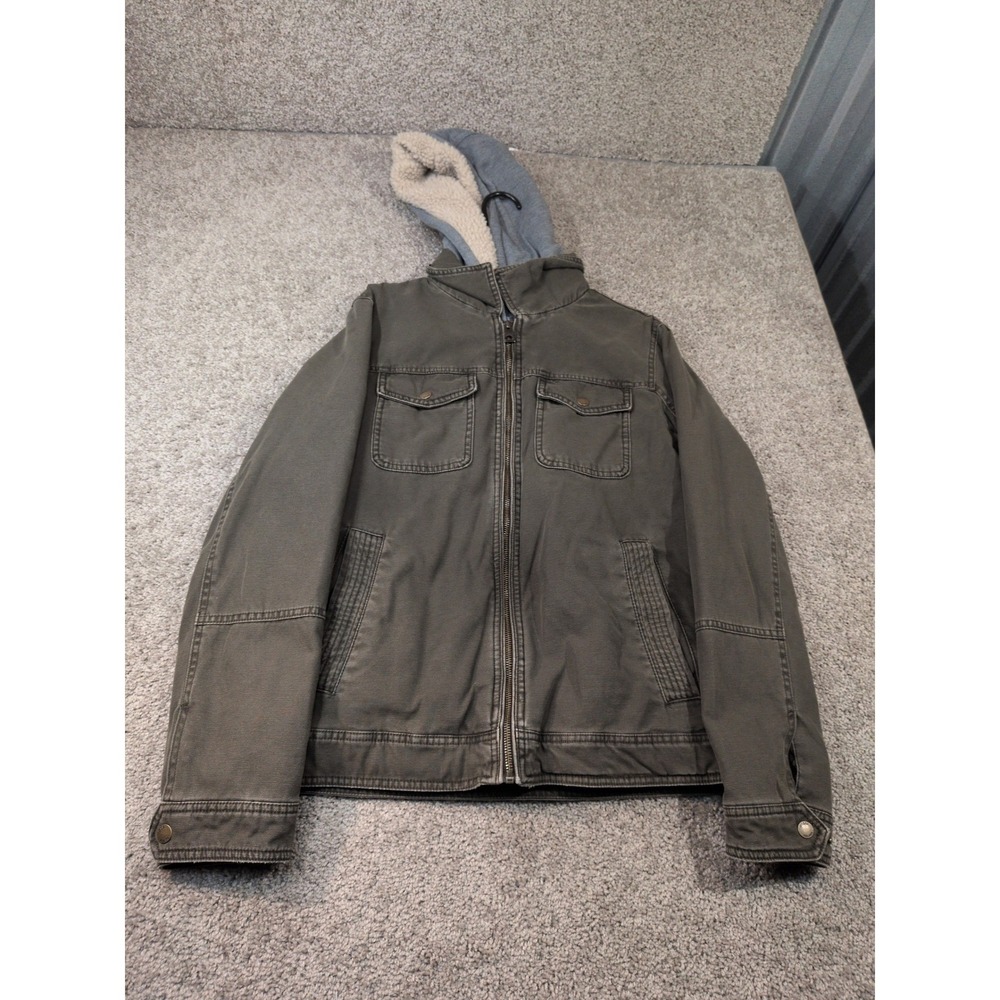Guess Mens Olive Green Canvas Hooded Utility Jacket Sherpa Lined M119PC220 S